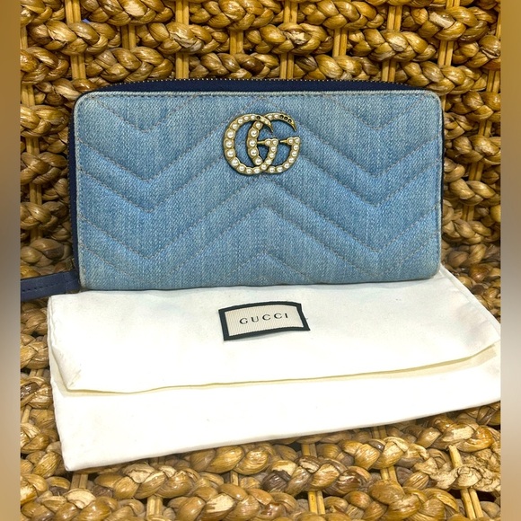 Gucci Marmont Denim Zip Around Wallet - Picture 1 of 11